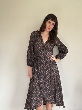 Christy Dawn Farm to Closet Floral Wrap Midi Dress in petite medium